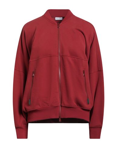Brunello Cucinelli Woman Sweatshirt Brick Size L Cotton, Elastane, Acetate, Silk, Ecobrass In Red