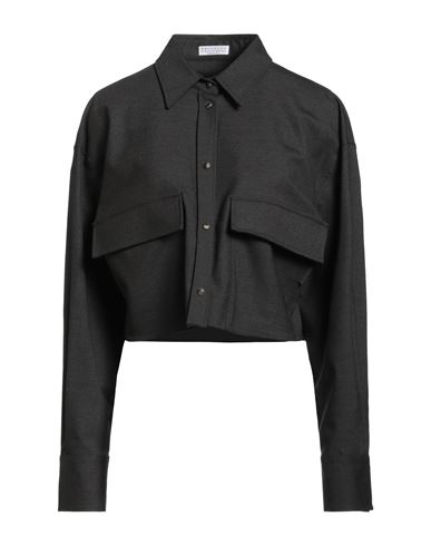 Brunello Cucinelli Woman Shirt Charcoal Size Xl Virgin Wool, Elastane, Ecobrass In Gray