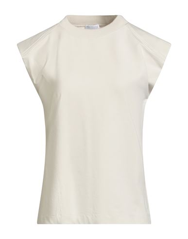 Brunello Cucinelli Woman Sweatshirt Cream Size M Cotton, Elastane, Ecobrass In White