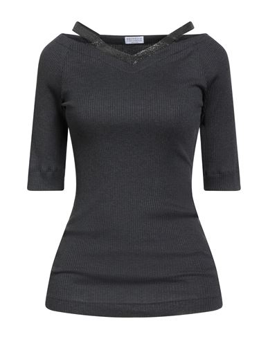 Brunello Cucinelli Woman Top Charcoal Size S Cotton, Acetate, Silk, Brass In Gray