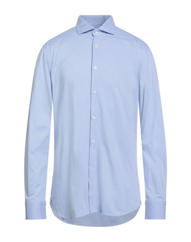 Guglielminotti Man Shirt Sky Blue Size 17 Cotton In Blue