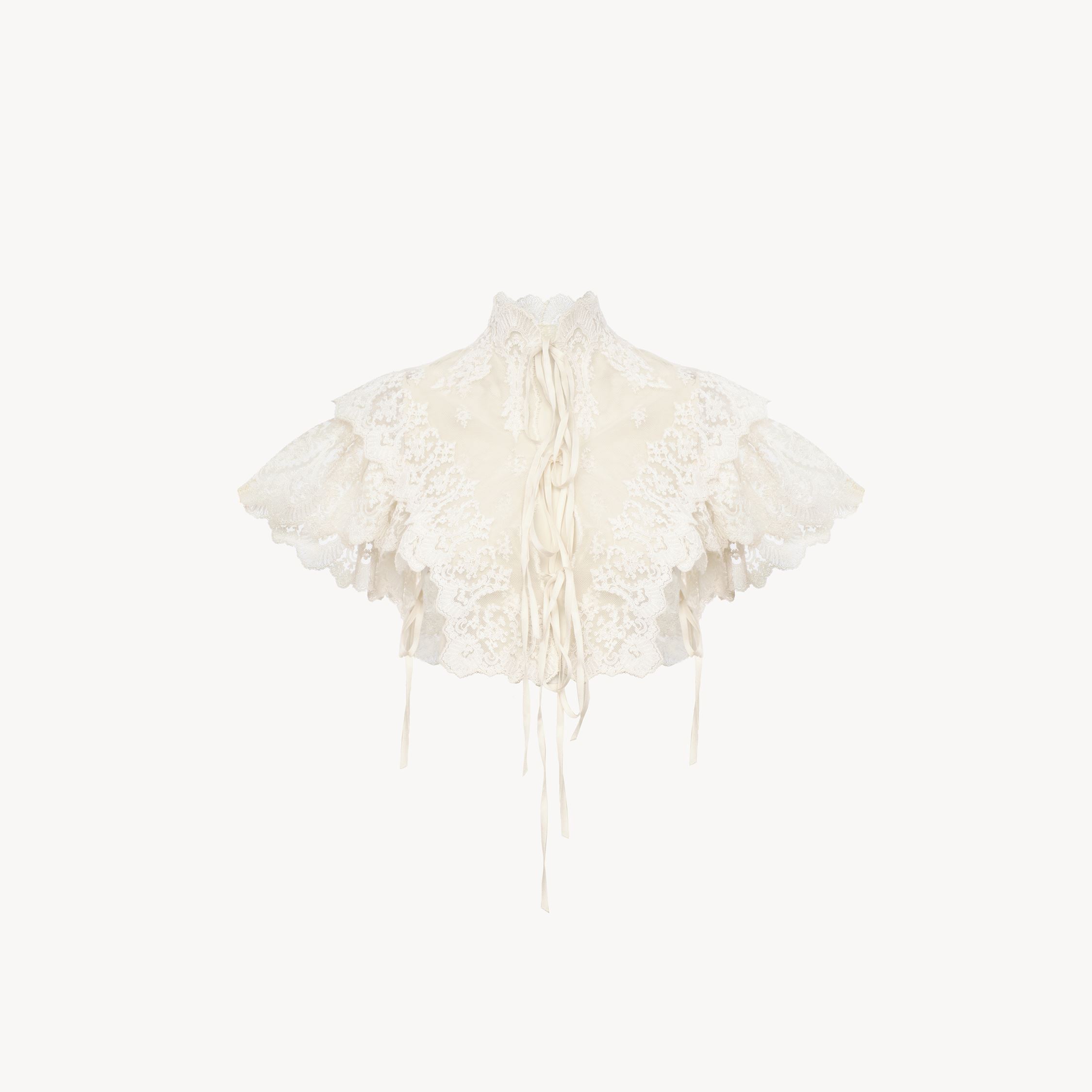 Chloé High-neck Cropped Top In Cotton Tulle & Lace White Size 6 100% Silk In White