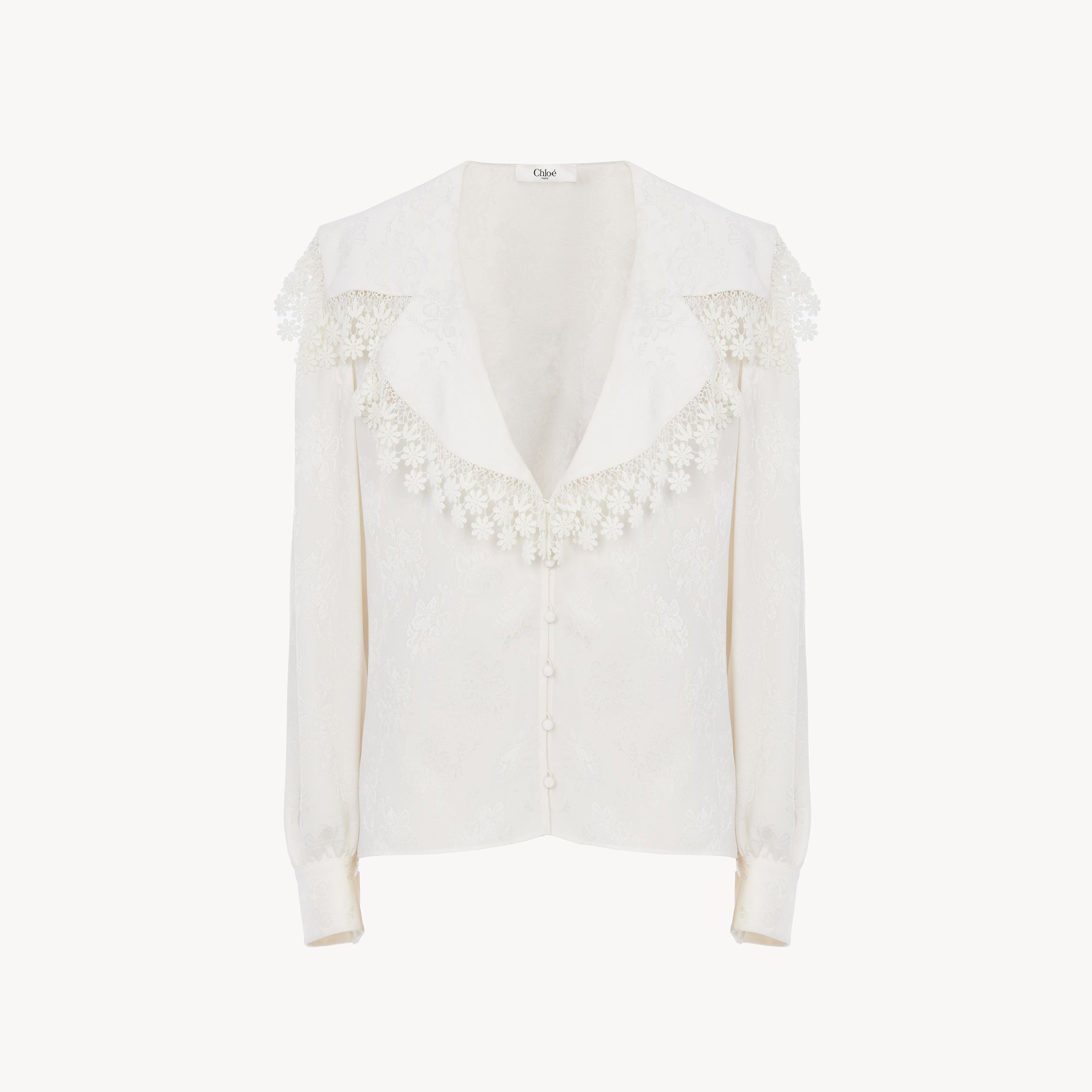 Chloé Floral-trim Printed Silk Blouse In White