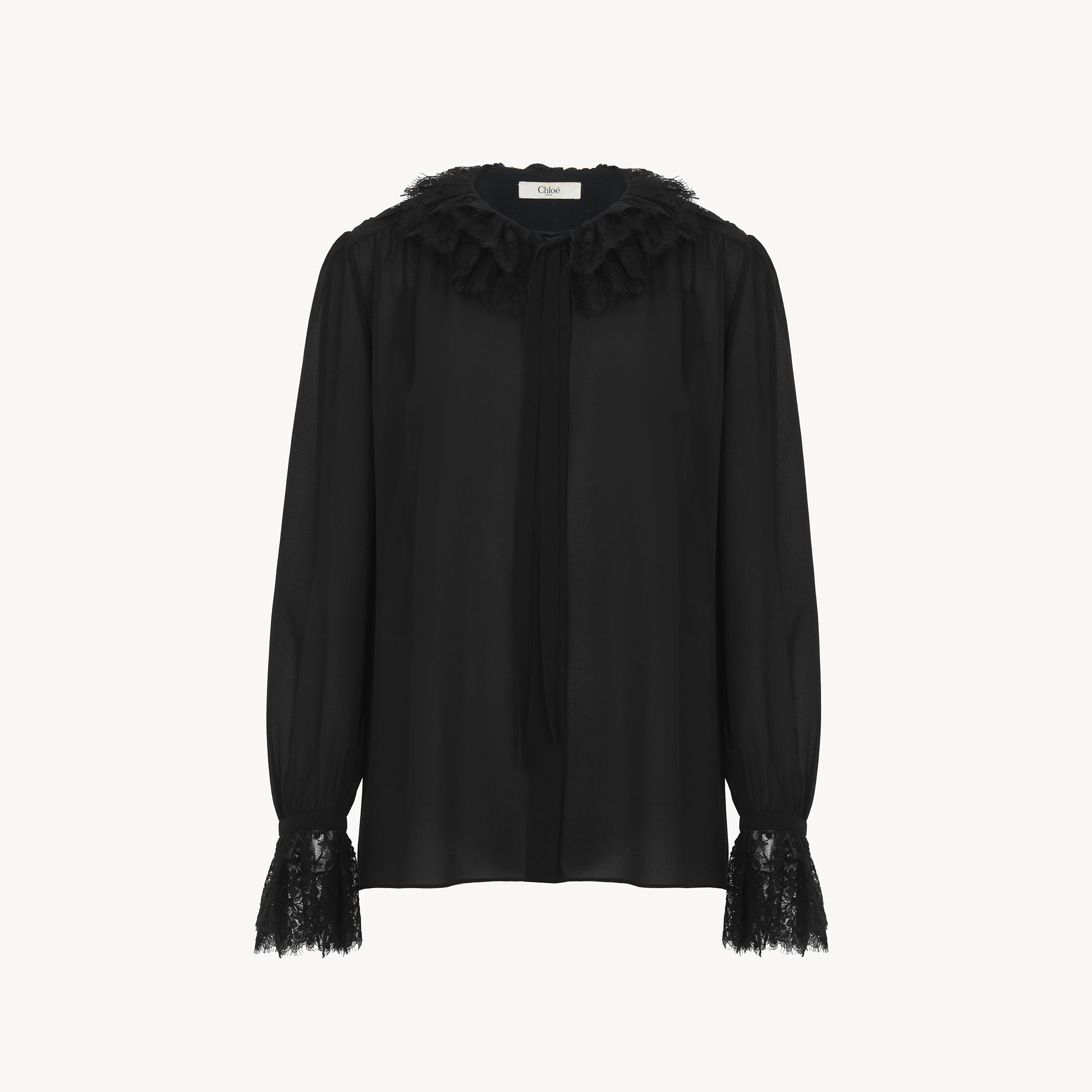 Chloé Lace-trimmed Silk Georgette Blouse In Black