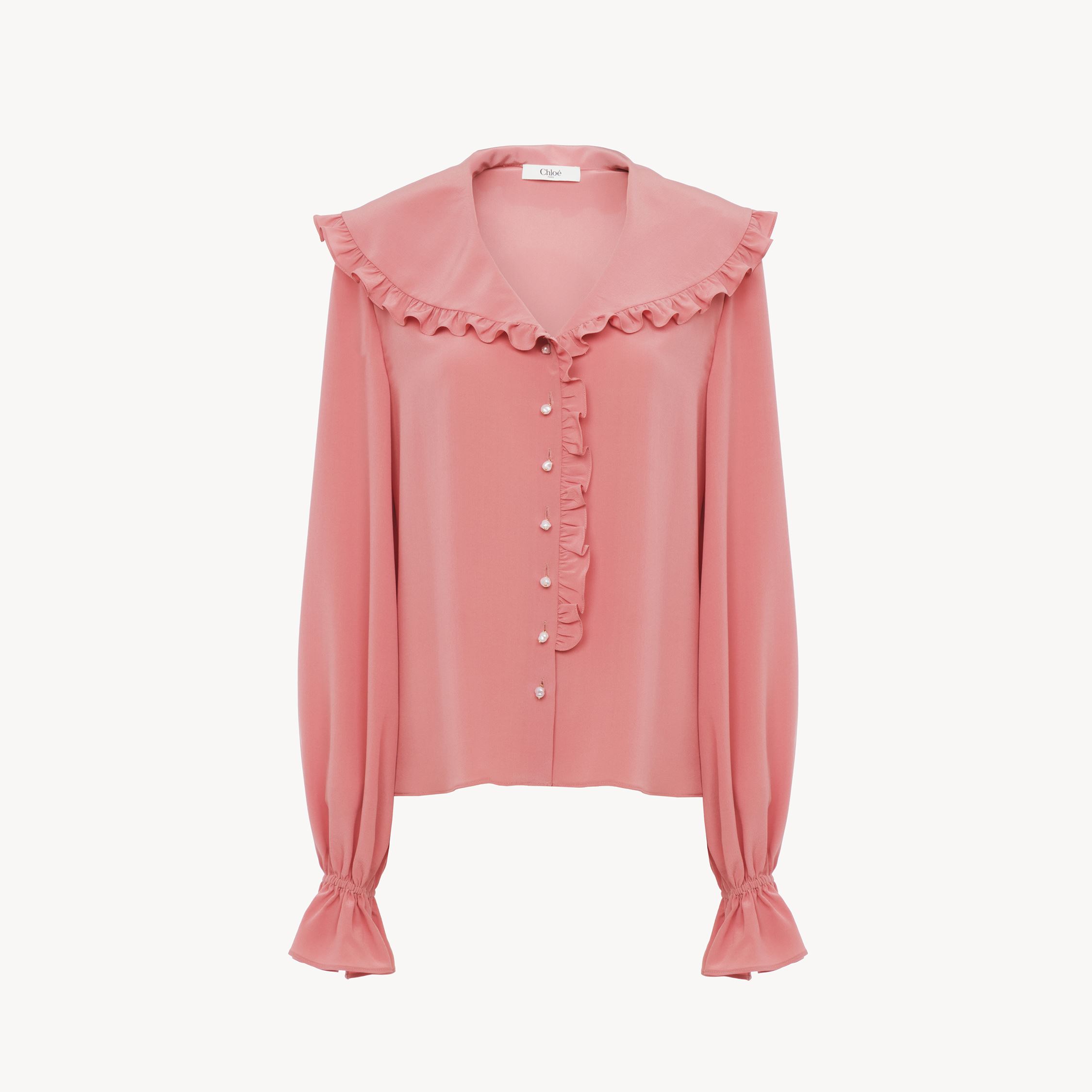 Chloé Fluid Ruffle Blouse In Crêpe De Chine Orange Size 10 100% Silk In Pink