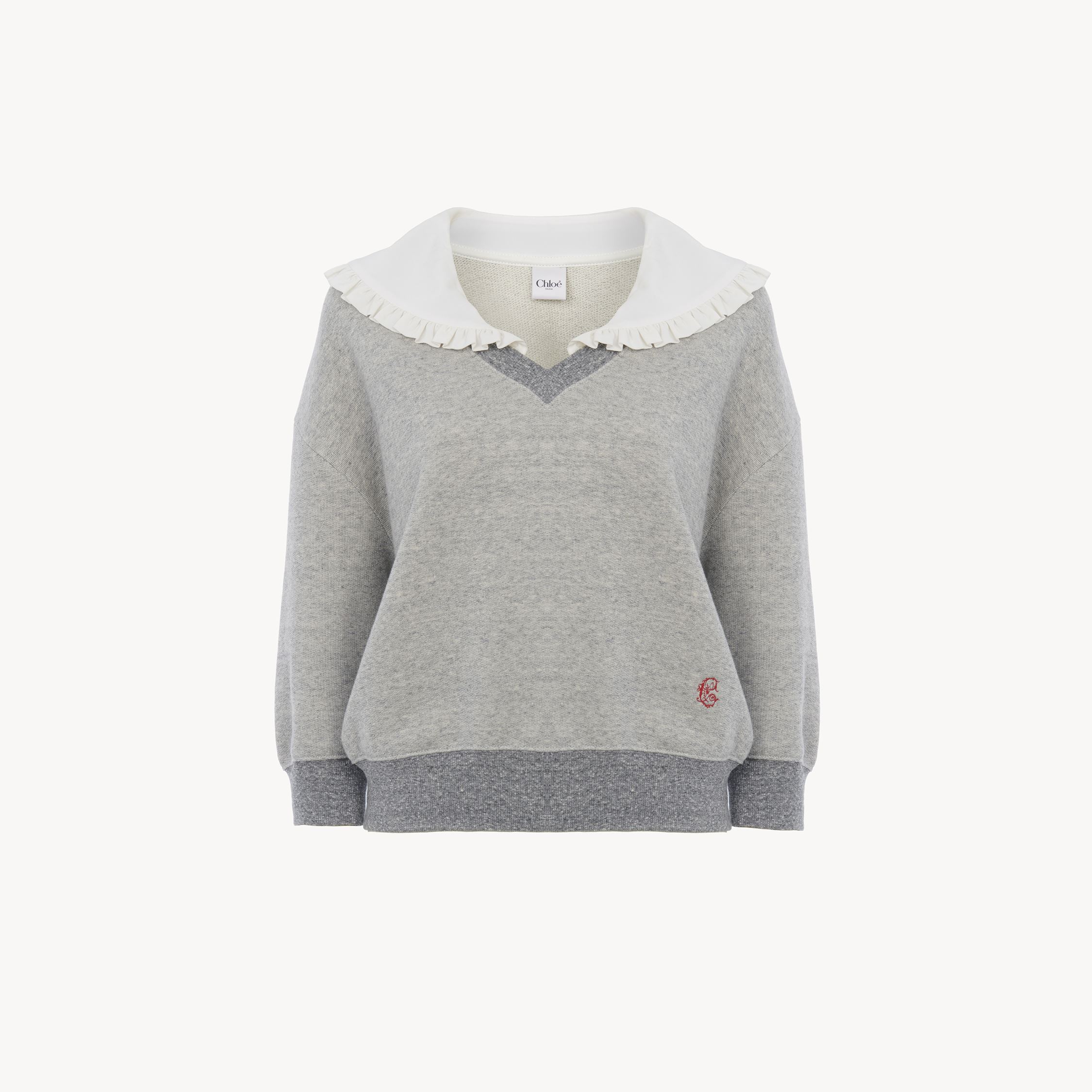 Chloé Collar Sweater In Chiné Fleece Grey Size S 85% Cotton, 15% Lyocell In Gray