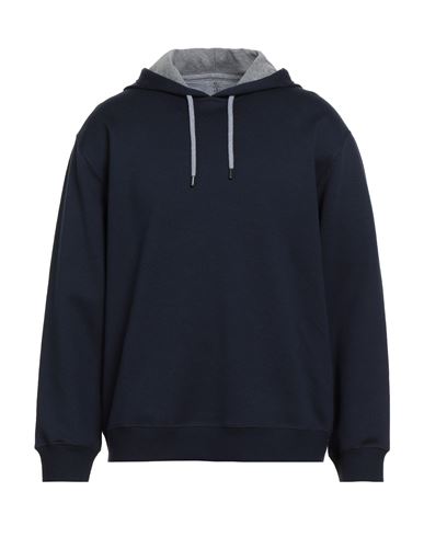 Brunello Cucinelli Man Sweatshirt Navy Size Xl Cotton, Polyamide, Cashmere, Silk In Blue