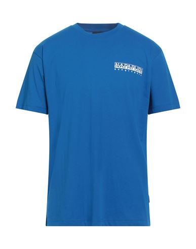 Napapijri Man T-shirt Bright Blue Size L Cotton In Blue