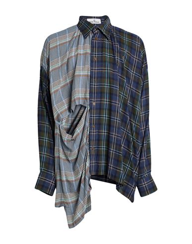 Vivienne Westwood Man Shirt Navy Size L Viscose, Virgin Wool In Blue