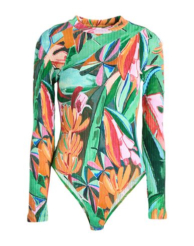 Farm Rio Woman Bodysuit Green Size Xl Cotton, Elastane In Multi