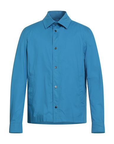 Herno Man Shirt Azure Size 40 Cotton, Elastane In Blue