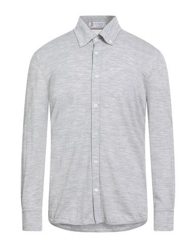 Brunello Cucinelli Cashmere Man Shirt Light Grey Size 44 Virgin Wool, Cashmere In Pattern