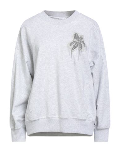 Brunello Cucinelli Woman Sweatshirt Light Grey Size M Cotton, Elastane, Silk, Mohair Wool, Brass In Gray