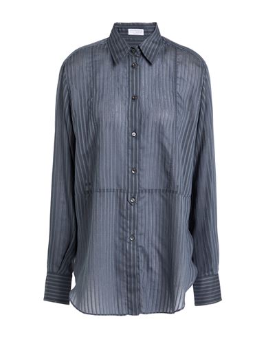 Brunello Cucinelli Woman Shirt Slate Blue Size Xxl Cotton, Silk In Blue