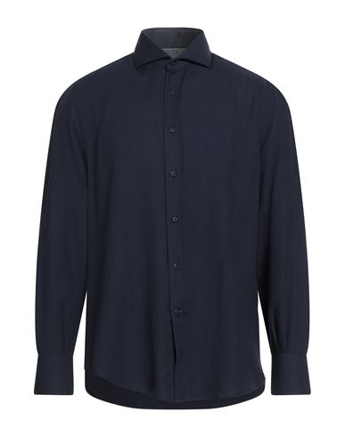 Brunello Cucinelli Man Shirt Navy Size Xxl Cotton, Cashmere In Blue