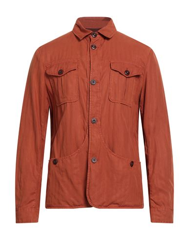 Capalbio Man Shirt Rust Size 38 Lyocell, Linen, Cotton In Burgundy