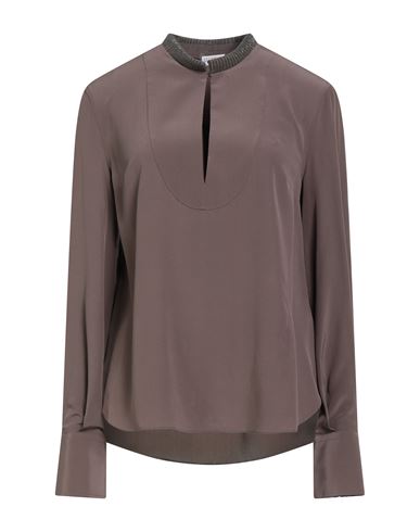 Brunello Cucinelli Woman Top Light Brown Size M Silk, Cotton, Elastane, Brass In Brown