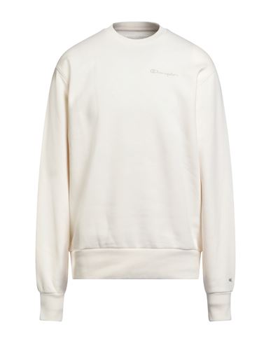 Champion Man Sweatshirt Cream Size M Organic Cotton, Recycled Polyester, Cotton, Elastane In White
