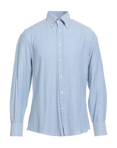 Brunello Cucinelli Man Shirt Sky Blue Size Xxl Cotton, Cashmere In Blue