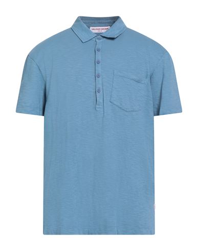 Orlebar Brown Man Polo Shirt Slate Blue Size Xl Cotton In Blue