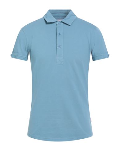 Orlebar Brown Man Polo Shirt Slate Blue Size M Cotton In Blue