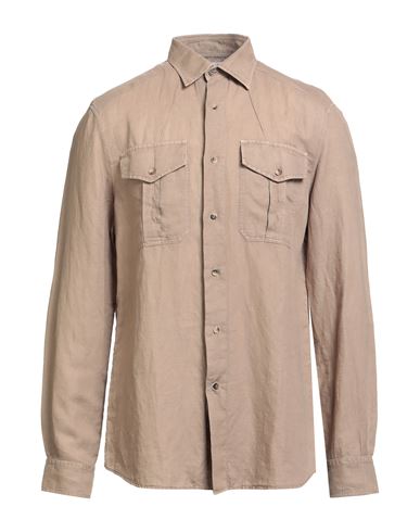 Brunello Cucinelli Man Shirt Khaki Size 3xl Linen, Cotton In Neutral