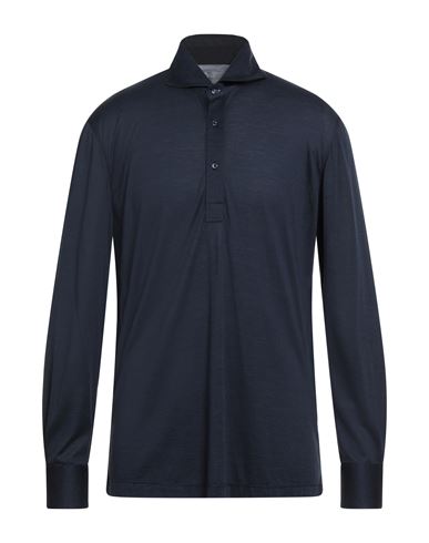 Brunello Cucinelli Man Polo Shirt Midnight Blue Size Xl Silk, Cotton In Blue