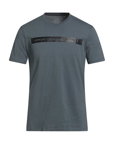 Armani Exchange Man T-shirt Slate Blue Size L Cotton In Blue