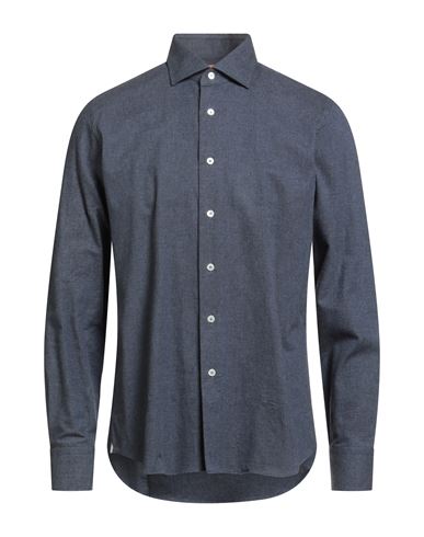 Grigio Washed Man Shirt Navy Size 17 Cotton In Blue