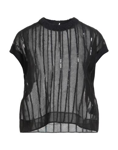 Brunello Cucinelli Woman Top Black Size Xl Silk, Alpaca Wool, Polyamide, Wool
