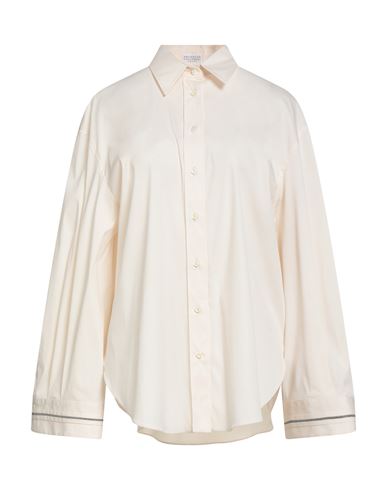 Brunello Cucinelli Woman Shirt Cream Size M Cotton, Polyamide, Elastane, Brass In Neutral