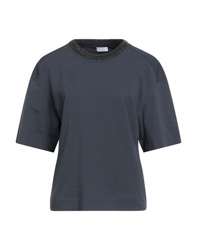 Brunello Cucinelli Woman T-shirt Midnight Blue Size M Cotton, Elastane, Brass In Blue