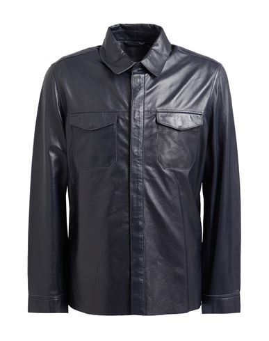 John Varvatos Man Shirt Midnight Blue Size 48 Sheepskin In Blue
