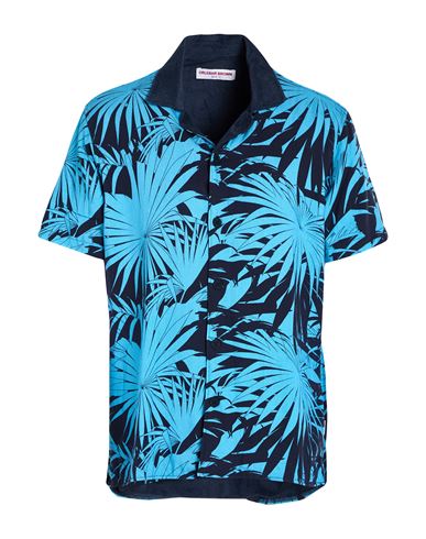 Orlebar Brown Man Shirt Azure Size L Viscose, Linen In Blue
