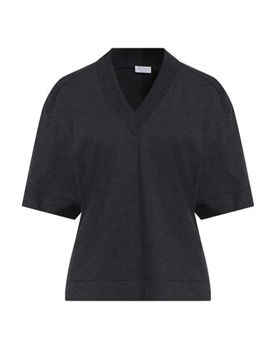 Brunello Cucinelli Woman T-shirt Charcoal Size M Cotton, Elastane, Brass In Gray