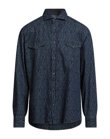 Brunello Cucinelli Man Denim Shirt Blue Size Xl Cotton In Blue