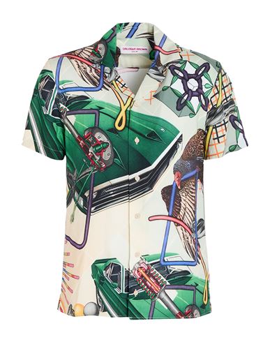 Orlebar Brown Peter Phillips Man Shirt Green Size Xxl Viscose, Linen In Gray