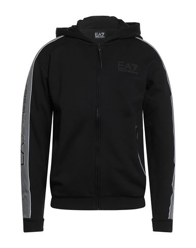 Ea7 Man Sweatshirt Black Size 3xl Cotton, Polyester, Elastane In Black