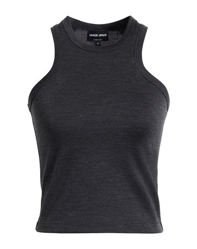 Giorgio Armani Woman Tank Top Charcoal Size 12 Virgin Wool, Polyamide, Elastane In Black