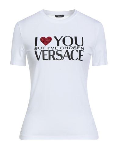 Versace Woman T-shirt White Size 8 Viscose, Elastane, Glass In White