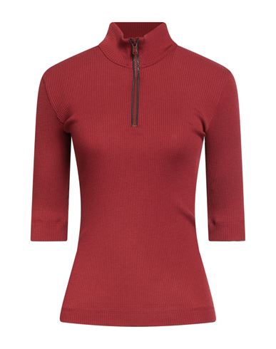 Brunello Cucinelli Ribbed Wool Jersey Turtleneck T-shirt With Precious Half Zip In Red
