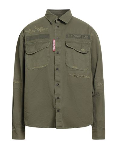 Dsquared2 Man Shirt Military Green Size 42 Cotton In Burgundy