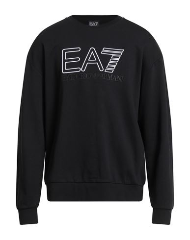 Ea7 Man Sweatshirt Black Size Xl Cotton, Elastane In Black