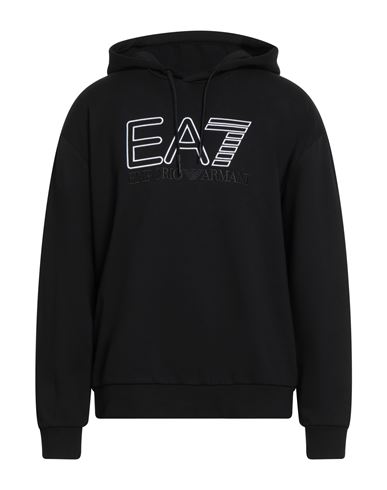 Ea7 Man Sweatshirt Black Size Xxl Cotton In Black