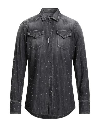 Dsquared2 Man Denim Shirt Black Size 42 Cotton, Brass In Gold