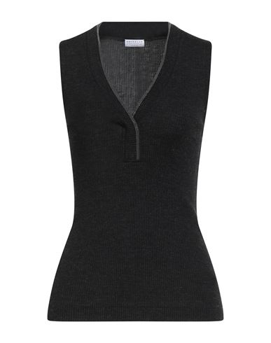 Brunello Cucinelli Bead-embellished Ribbed Wool Top In Black