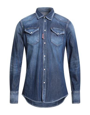 Dsquared2 Man Denim Shirt Blue Size 42 Cotton, Elastane In Blue