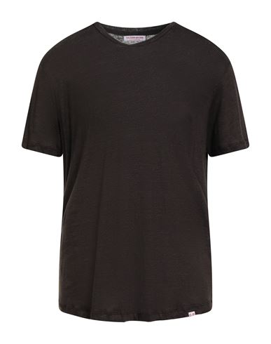 Orlebar Brown Man T-shirt Chocolate Brown Size Xxl Linen In Black