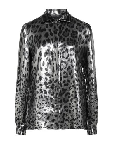 Dolce & Gabbana Woman Shirt Silver Size 12 Silk, Metallic Polyester In Black