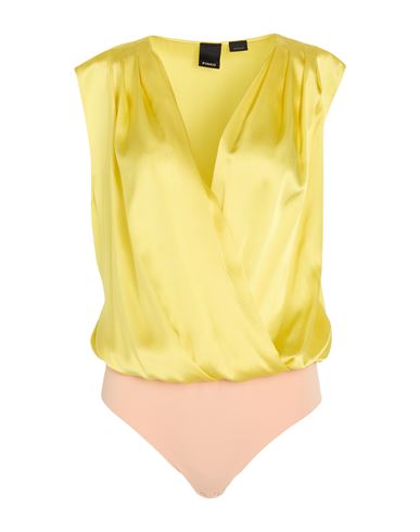 Pinko Woman Bodysuit Yellow Size 10 Silk, Elastane, Polyamide In Yellow